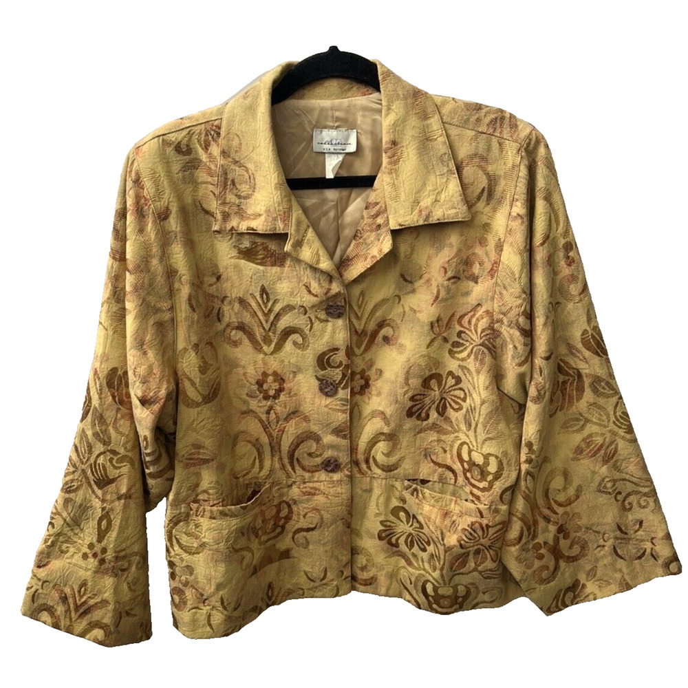 IC BY CONNIE Jacket Vintage XL Gold Tapestry Texture Wide Sleeves Lined Crop USA